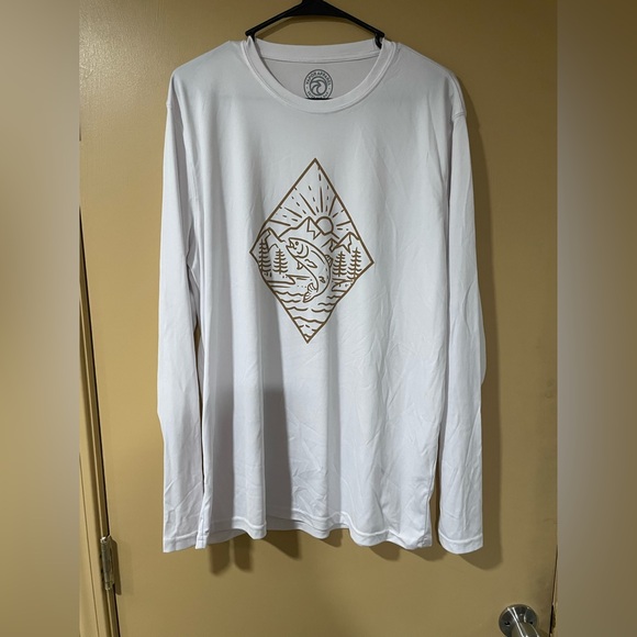 White Long Sleeve Fishing Shirt with Fish Graphic - Picture 1 of 4